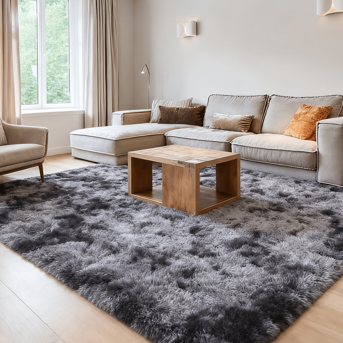 Fluffy Plush Area Rug 1.6 Inch Thick Non-Slip Machine Washable Polyester Tie Dye Rectangle Carpet for Living Room Bedroom Multiple Sizes and Colors