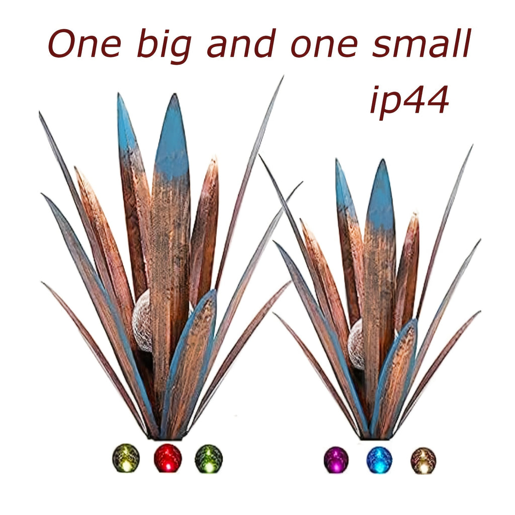Metal Agave Solar Garden Lights Set of 2 (Large & Small) – Auto Dusk-to-Dawn Outdoor Stake Lights for Lawn, Courtyard, Garden & Patio Decor, 8 Color Options