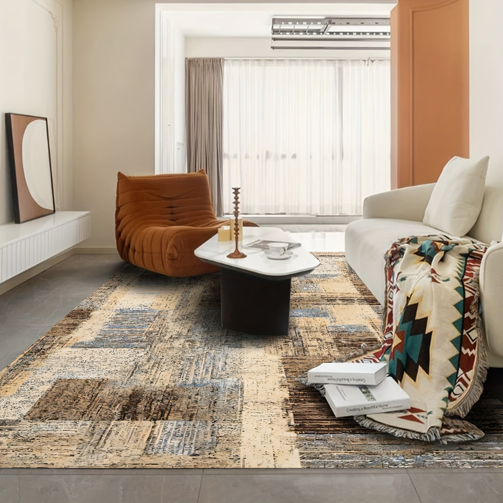 Abstract Area Rug for Living Room Indoor Outdoor - Retro Ink Watercolor Design, Anti-Slip Backing, Four Seasons Durable Floor Mat, Multiple Sizes