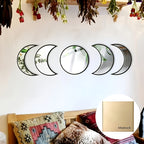Moon Phase Mirror Set of 5 - Boho Scandinavian Acrylic Wall Mirrors for Living Room, Bedroom and Apartment - Decorative Bohemian Moon Wall Decor for Modern and Minimalist Home