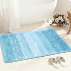 Microfiber Bath Mat Non-Slip Quick Dry Extra Soft Absorbent Bathroom Rug Machine Washable for Tub Shower Floor Home Decor Water Blue Light Grey