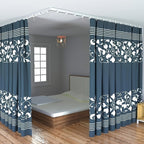 Flexible Ceiling Curtain Track 78 Inch Bendable - Curved Curtain Rail with Hooks & Brackets for Bedroom Bathroom Bay Window RV Room Divider, Navy Floral