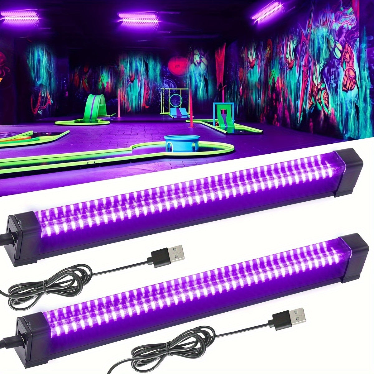 UV LED Blacklight Bar 12.6 Inch USB 5V 385-400nm Black Light Strip with Switch for Halloween Party Decoration, Stage Lighting, Club Disco, Christmas, Valentine's Day - 2 Pack & Single Options