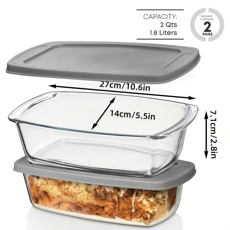 Glass Baking Dish with Lid 1.9Qt – Borosilicate Rectangular Toast Pan, Oven & Microwave Safe, Stackable Airtight Container for Bread & Cakes (1 or 2pcs)