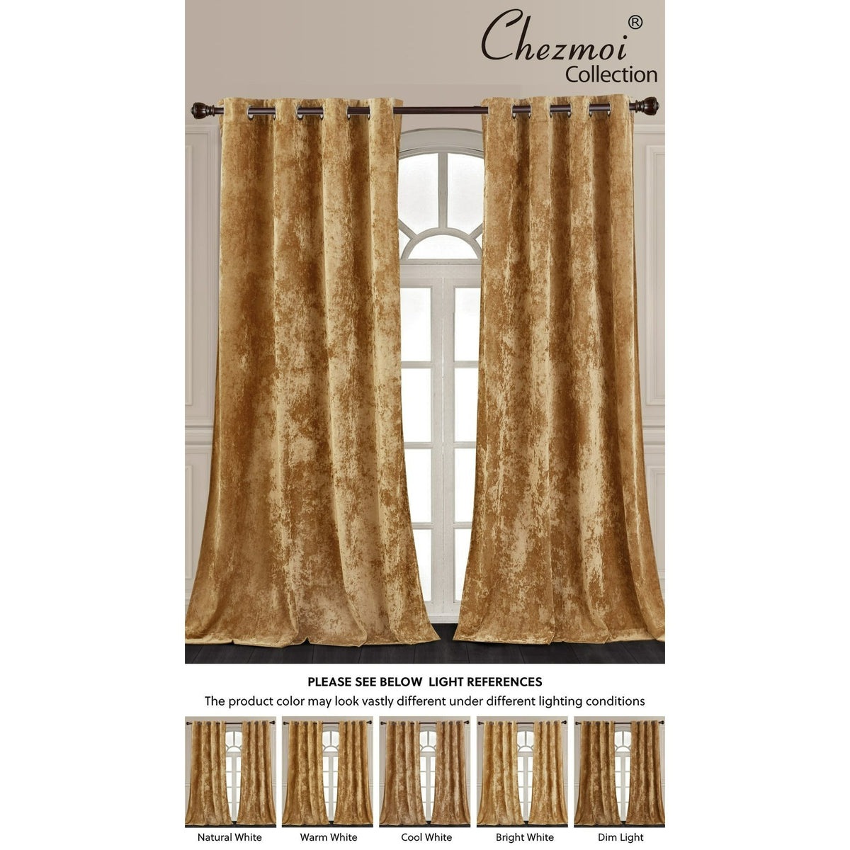 Luxury Distressed Crushed Velvet Curtains - 4-Piece Set (2 Panels + 2 Tiebacks), Grommet Top, Room Darkening | 10 Colors, 3 Sizes