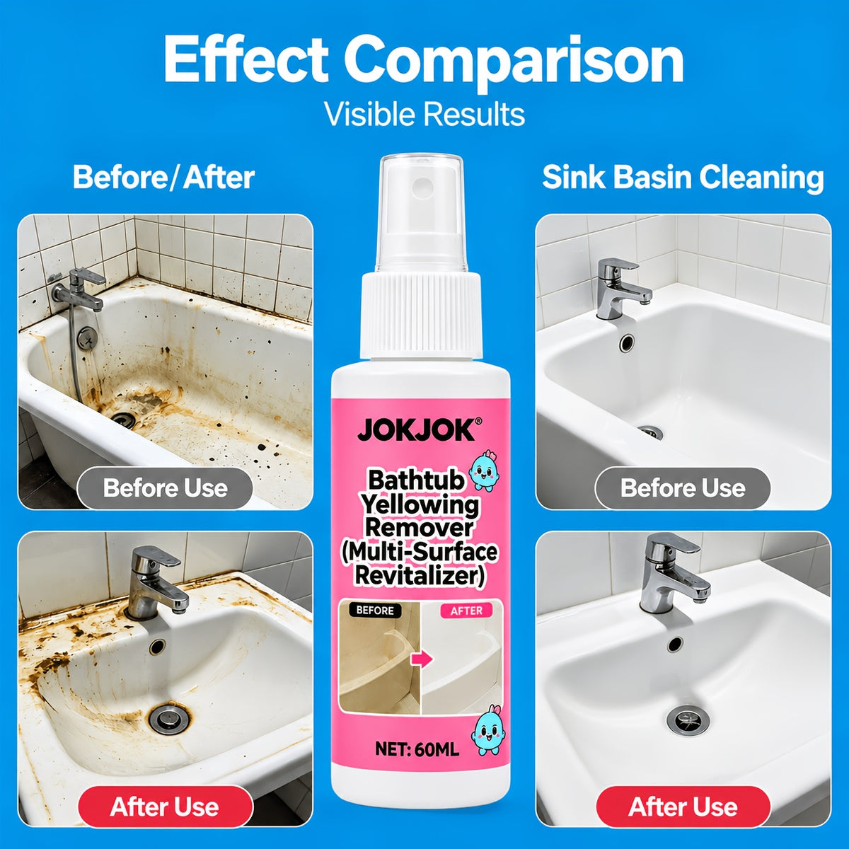 Bathtub Yellow Stain Remover Spray, Fast-Acting Acrylic & Plastic Surface Cleaner, Restores Natural Shine on Tubs, Appliances & Auto Parts