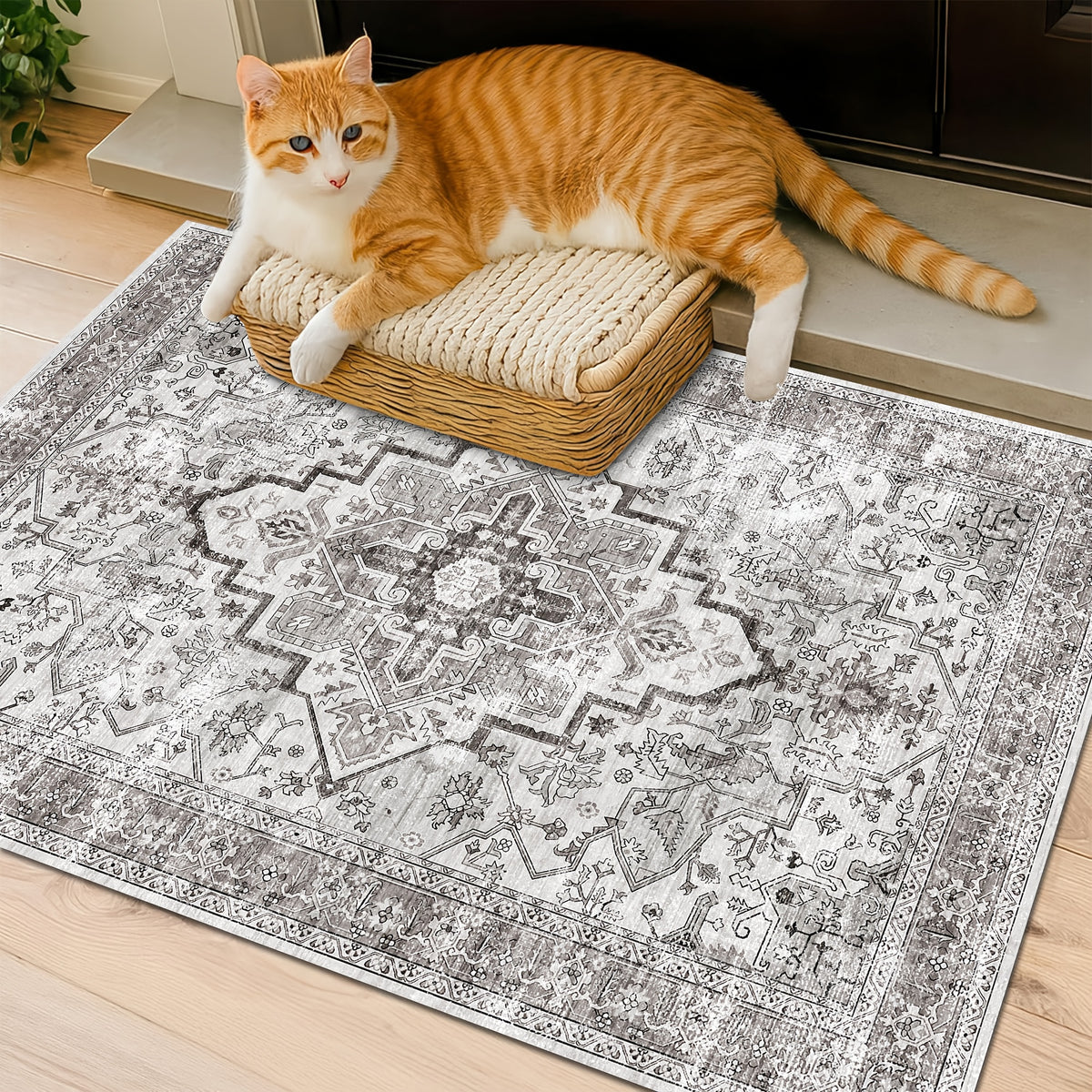 Bohemian Area Rug Washable Ultra-Soft Non-Slip Retro Foldable Living Room Bedroom Rug Beige Grey 4x6 5x7 6x9 8x10 9x12