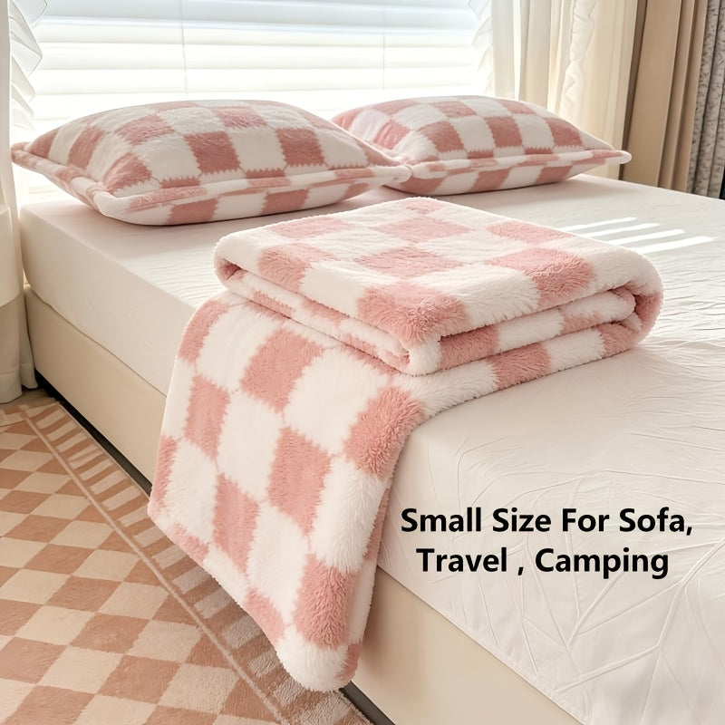 Checkerboard Flannel Throw Blanket 3D Embossed Super Soft Plush Fleece Aesthetic Checkered Blanket for Sofa Bed OEKO-TEX Machine Washable 5 Colors
