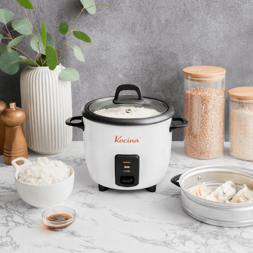Mini Rice Cooker with Keep Warm | One-Touch Compact Electric Rice Cooker with Nonstick Pot, Glass Lid & Steamer | 0.6L (3 Cup) & 1.5L (8 Cup) | White or Black