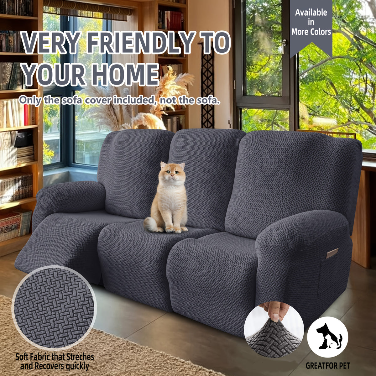 3-Seater Recliner Cover - Plush High Stretch Wear-Resistant Machine Washable Easy Clean Sofa Protector for Living Room and Bedroom