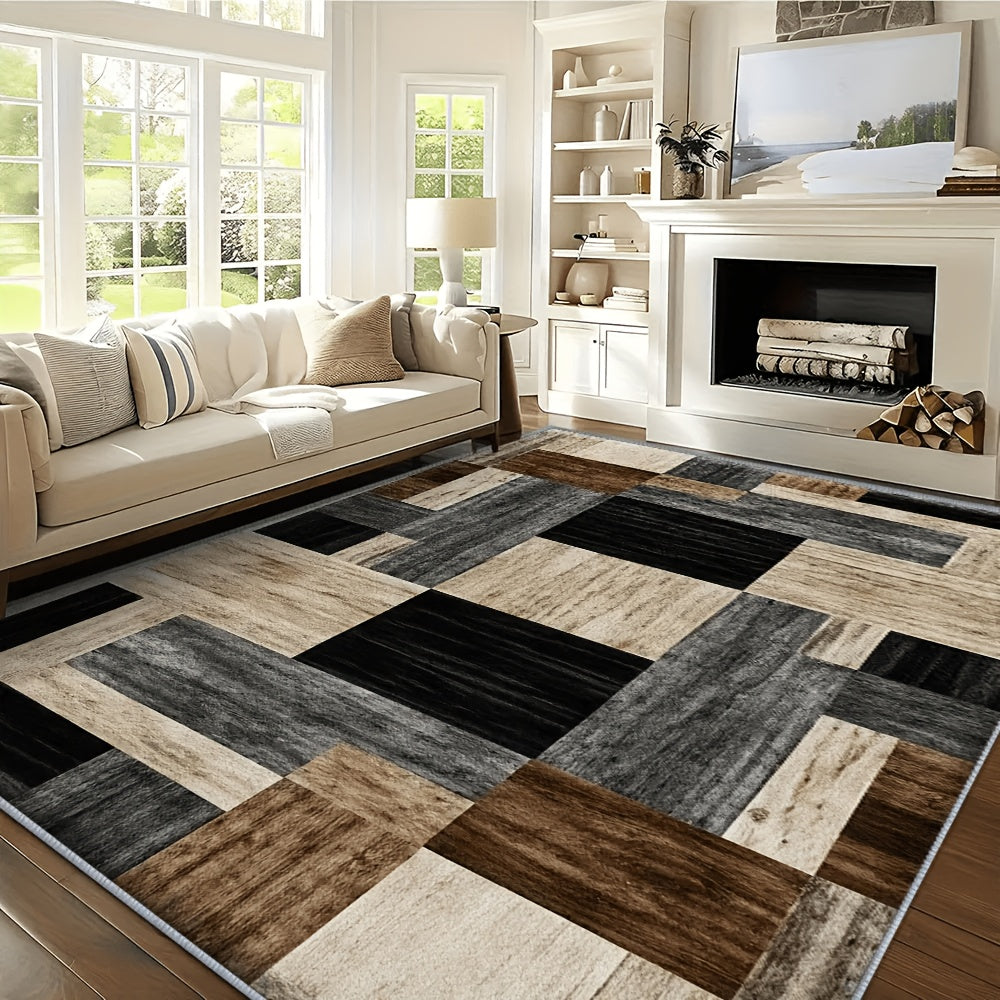 Luxury Velvet Area Rug Geometric Purple – Slip-Resistant Machine Washable 100% Polyester Carpet for Living Room Bedroom High-Traffic Areas, 5 Sizes
