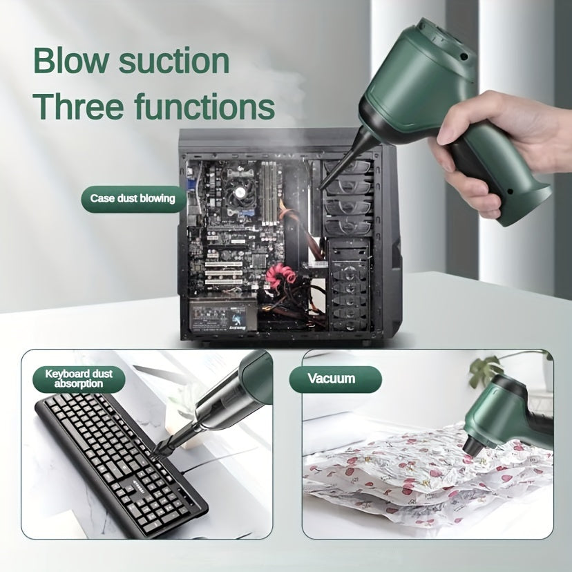 3-in-1 Wireless Handheld Vacuum Cleaner – High-Power Cordless Suction, Air Extraction & Blowing, 5KPa, Pet Hair & Dust, Extended Battery, Car & Home Cleaning, Green Gray Black
