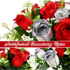 Artificial Cemetery Flowers for Grave with Saddles Silky Rose Bouquets with Vases Headstone Flower Saddle Memorial Day Outdoor Grave Headstone Decoration