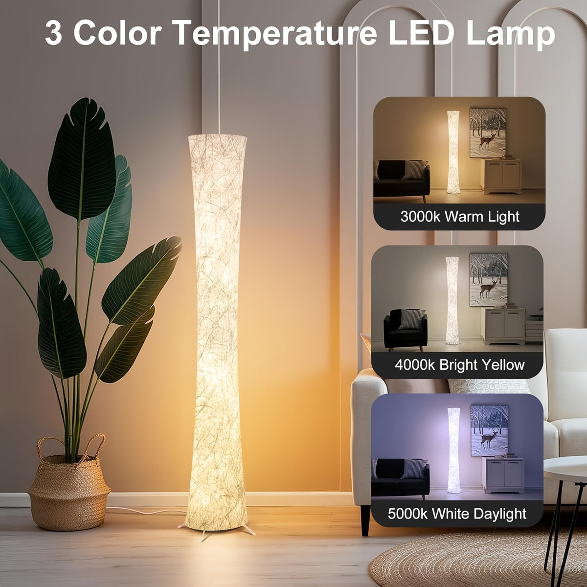 61" LED Floor Lamp with White Fabric Shade – 3 Adjustable Color Temperatures, APP & Remote Control Corner Standing Lamp for Bedroom Living Room, Valentine’s Day Birthday Gift