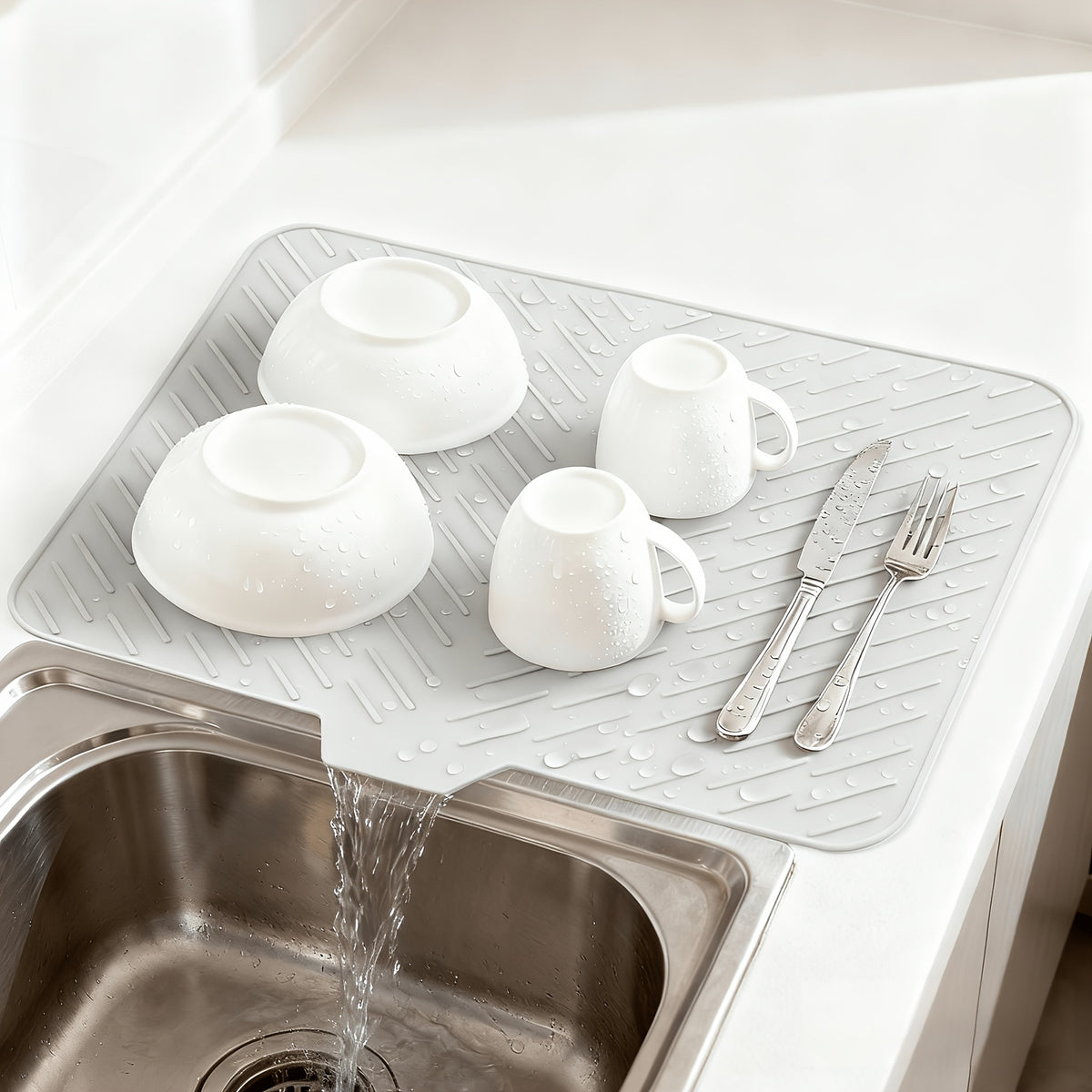 Silicone Dish Drying Mat with Built-In Drain Lip, Large Kitchen Counter Dish Drainer Mat, Easy-Clean 10mm Thick Drainage Pad, Non-Slip & Heat Resistant, Available in Multiple Sizes & Colors