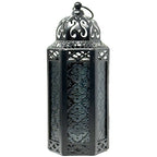 Moroccan Candle Lantern Holder Medium 10.5 Inch – Handcrafted Glass Iron Metal Lantern with Embossed Floral Panels, 17 Colors, Indoor Outdoor Use for Ramadan, Wedding, Patio, Diwali & Home Decor