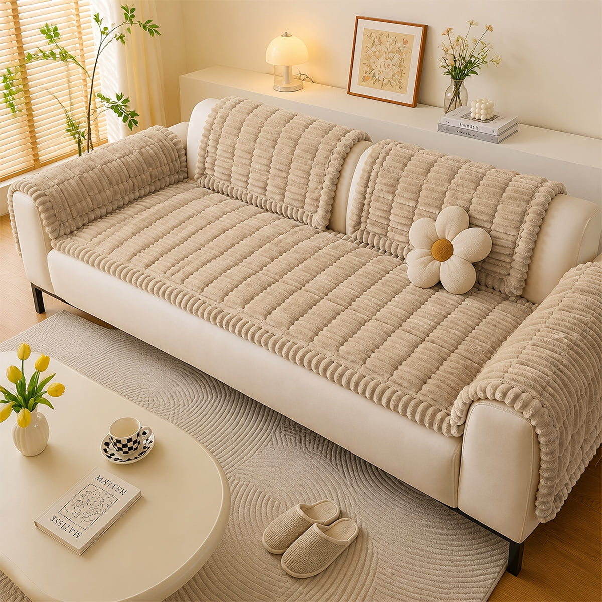 Soft Quilted Thick Sofa Cover Bohemian Style – Removable Machine Washable Pet-Friendly Sofa Protector for 1/2/3/4 Seater Split Sofa, All-Season Couch Cover for Living Room, Bedroom & Office
