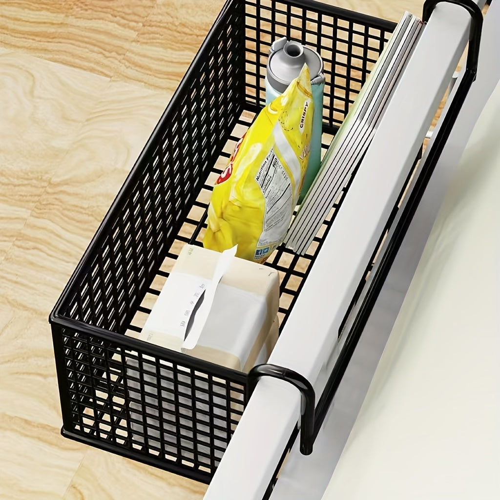 Door Back Hanging Mesh Basket Black Metal Storage Rack – Woven Mesh Iron Frame Over-Door Space-Saving Organizer for Dormitory, Bedroom & Wardrobe, Multi-Functional Shelf Basket