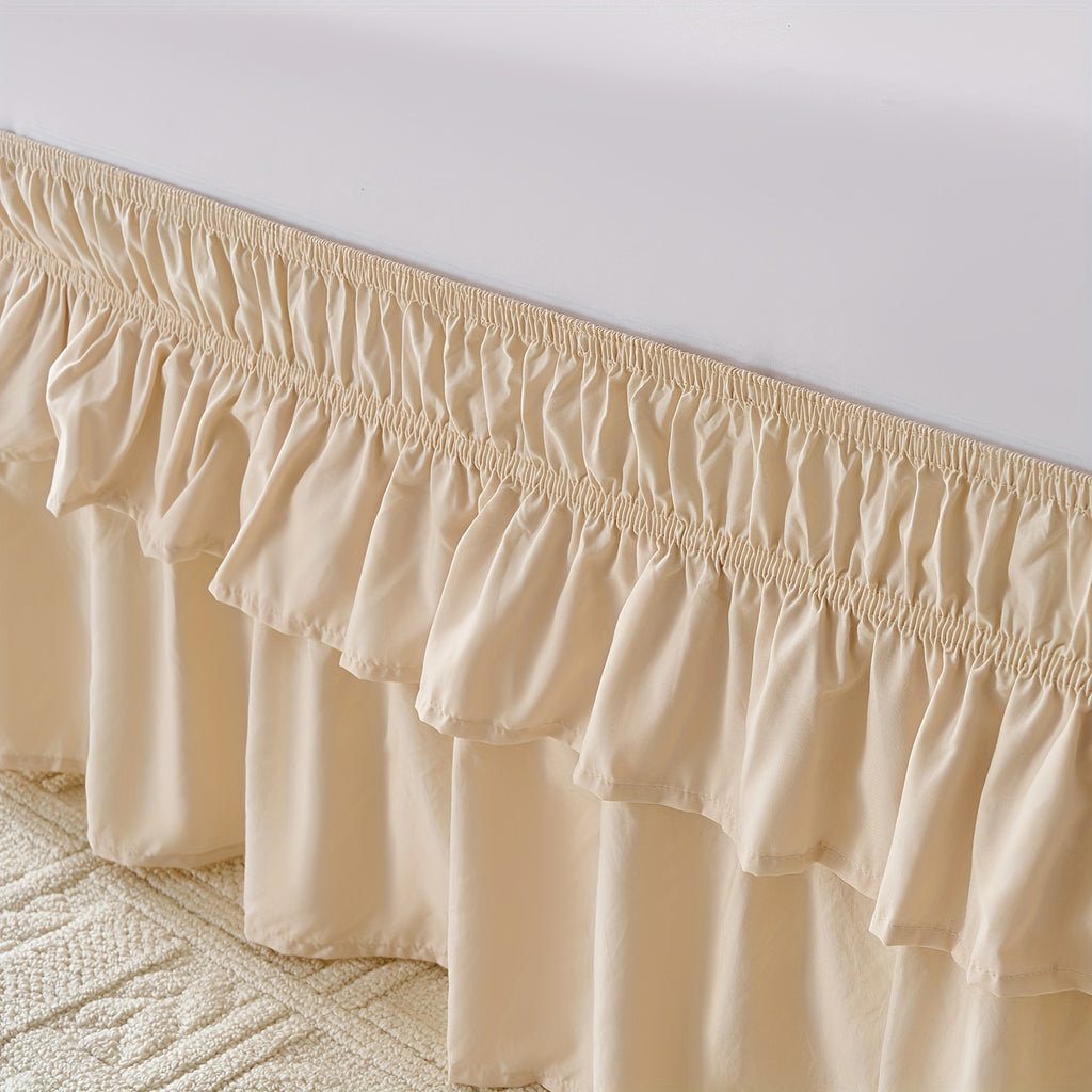 Dust Ruffle Bed Skirt 16 Inch Drop Elastic Wrap Around – Double Ruffle Easy Install Machine Washable, Twin Full Queen King CK, 10 Colors