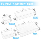 60-Piece Drawer Divider Organizer Set 4 Sizes Clear Plastic Storage Bins for Desk Office Drawer Kitchen Bathroom – Versatile Tray Organizers for Home Office Craft Supply Organization