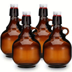 Amber Glass Growlers for Beer, Set of 4 – 34oz, Home Brewing, Fermentation & Storage for Soda, Cider & Wine, PVC-Free