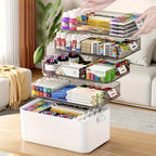 Transparent Multi-Tier Stackable Storage Box 2 or 5 Layer Large Capacity Portable Organizer for Pills Office Sewing Supplies Home Travel Easy to Clean Durable