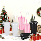 25-Pack Reusable Party Cups 24oz with Lids, Straws & Dust Plugs – Large Plastic Tumblers for Iced Coffee Smoothies Cold Drinks, Includes Cleaning Brush, Multiple Colors