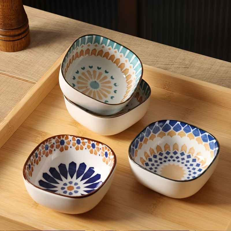 6-Piece Bohemian Ceramic Bowl Set – Hand-Painted Retro Underglaze, Dishwasher & Microwave Safe, for Home Kitchen, Restaurant & Holiday Use