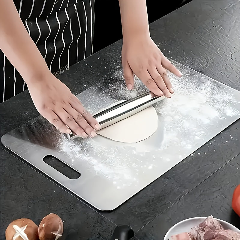 Stainless Steel Cutting Board Set 3 Piece - Dual-Sided SUS304 Metal Chopping Boards Non-Stick Rust-Resistant BPA-Free Portable for Kitchen Camping Picnic, Meat Fruit Vegetables