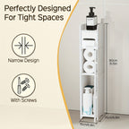 Slim Bathroom Storage Cabinet PVC Organizer with Toilet Paper Holder for Tight Spaces Bathroom Bedroom Living Room Easy Assemble Compact White