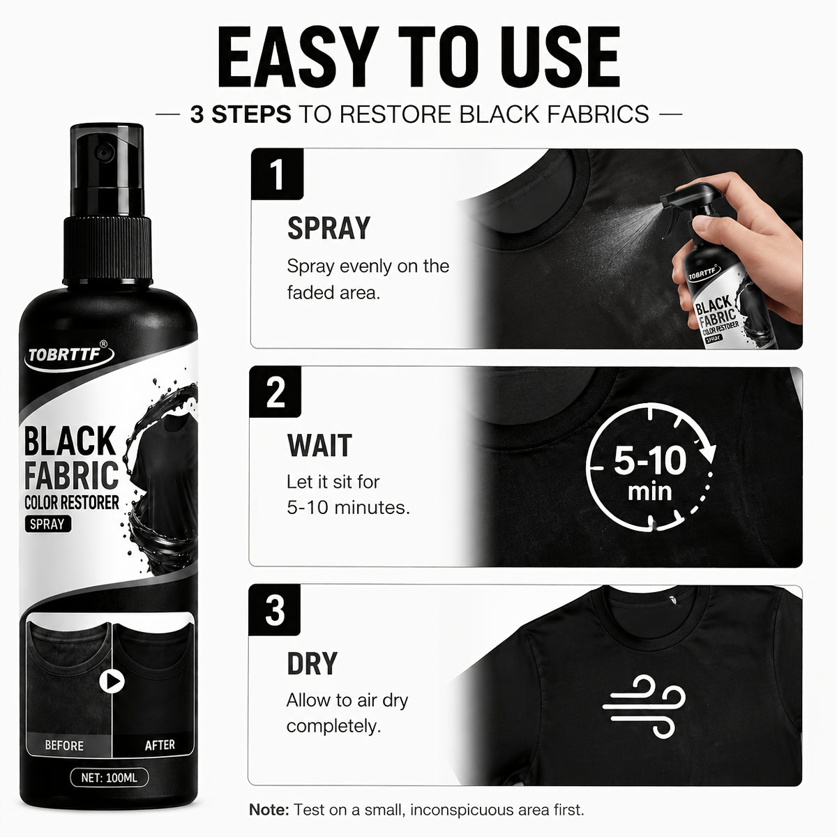 Black Fabric Color Correction Spray 3.38oz – Permanent Fade Repair Dye for Clothes, Jeans, Leather & Apparel