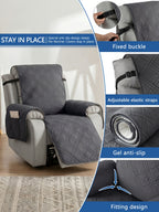 Quilted Recliner Cover with Side Pocket Anti-Slip Elastic Band Pet Furniture Protector – Easy to Install Sofa Recliner Slipcover for Living Room, All-Season Home Decor