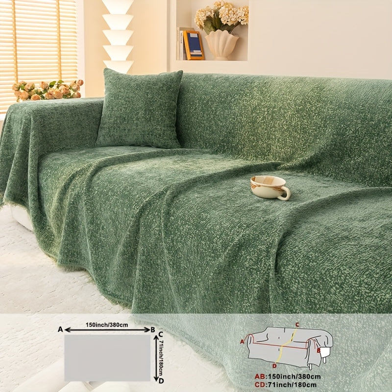 Soft Chenille Sofa Throw Cover with Fringes Durable Pet-Friendly Solid Couch Protector Slipcover for Living Room Sectional Armchair Home Decoration