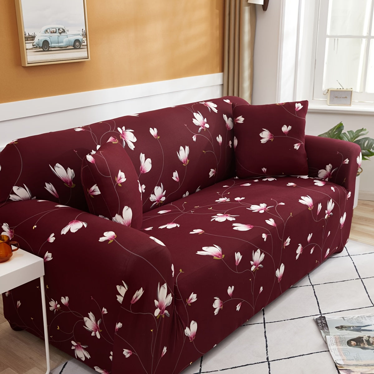 Stretch Sofa Cover Digital Print Floral – High-Stretch Polyester Non-Slip Machine Washable Telescopic Slipcover for 1 2 3 4 Seater Sofas, Contemporary Furniture Protector for Home & Office