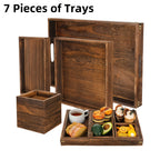 7-Piece Rustic Rectangular Serving Trays with Handles Vintage Elegance Tea Coffee Snack Fruit Dessert Tray Set for Kitchen Living Room