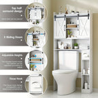Farmhouse Over Toilet Cabinet with Sliding Doors Engineered Wood Adjustable Shelf Toilet Paper Holder Stand Space Saving Bathroom Storage No Wall Mount Multiple Colors
