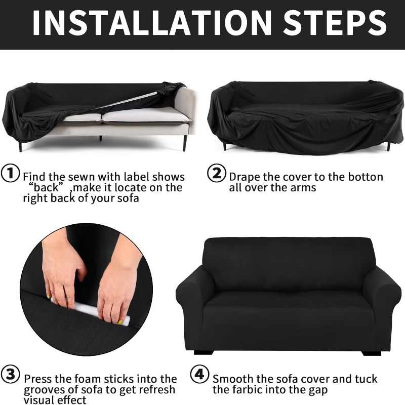 Stretch Sofa Cover Set 2 Piece Form Fit Slipcover for 2 Seater & 3 Seater Couch – Wrinkle Proof Loveseat Furniture Protector, 5 Colors, Milk Silk