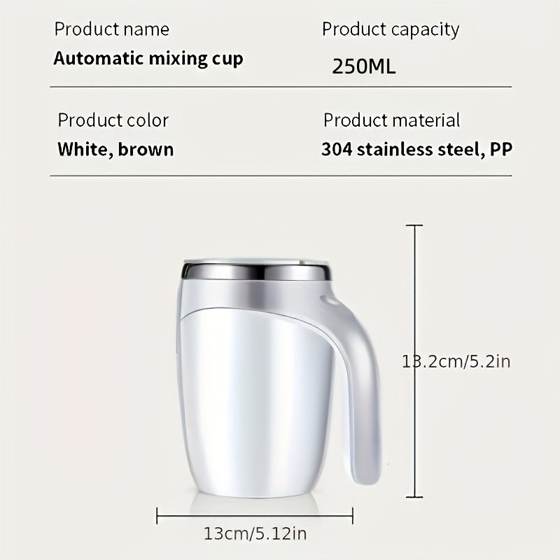 Self Stirring Coffee Cup 8.45oz Automatic - One Button Electric Mixing Mug with Lid, Reusable Travel Cup for Coffee, Milk & Protein Powder, Style A & B, Perfect Christmas Gift