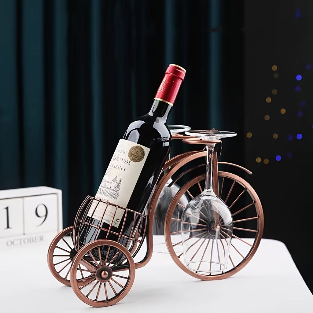 Vintage Bicycle Wine Rack Holder with Glass Storage – Iron Tabletop Wine Bottle Stand for Home Decor Parties & Gifts