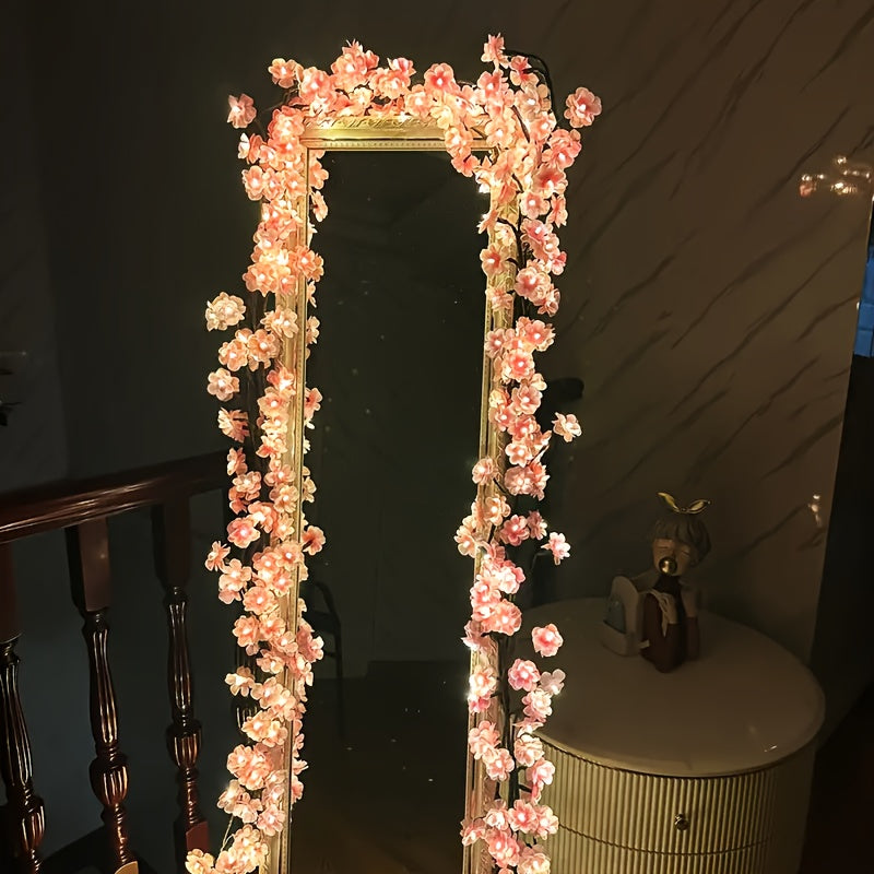 Cherry Blossom LED Chandelier Rattan Light, 96/144 LED USB Powered with 8 Modes – Hanging Flower String Light for Indoor Outdoor Holiday Party, Halloween, Christmas, Valentine’s Day & Seasonal Decor