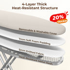 Full-Size Foldable Ironing Board Height-Adjustable – Heavy-Duty Steel Legs, 4-Layer Padding, Iron Rest, Cord Holder & Storage Rack for Laundry Room, Living Room & Dorm | Beige & Gray