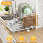 2-Tier Dish Drying Rack with Drainboard – Large Carbon Steel Dish Drainer with Glass & Utensil Holders, Drying Mat, Rust-Resistant, for Kitchen Countertop – Foldable & Double Layer Options