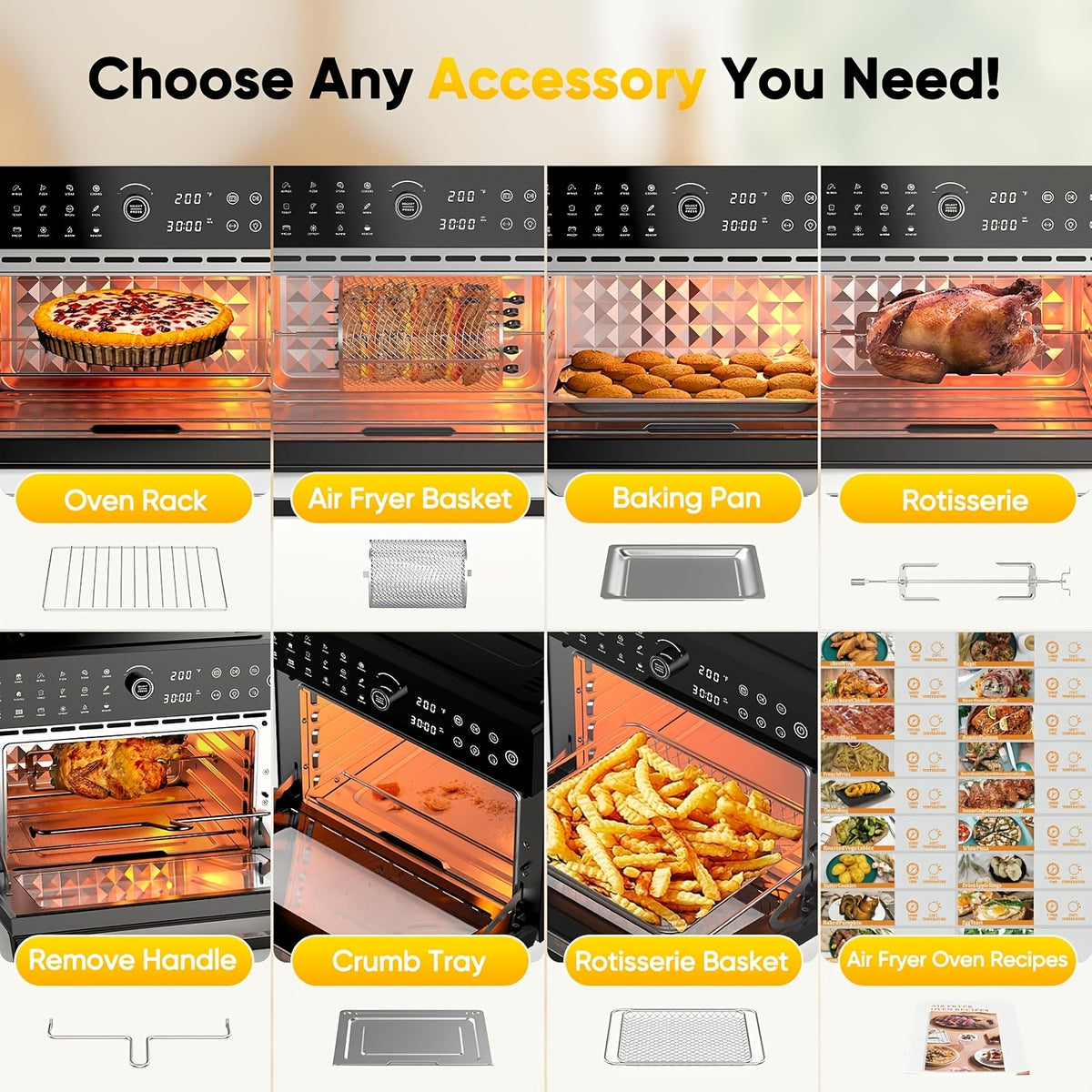 32-Quart 20-in-1 Air Fryer Oven & Toaster Oven Combo, 1800W, 360° Hot Air Circulation, 12 Cooking Modes, Clear Door, 13" Pizza Pan & 7 Accessories — Fits 13-lb Turkey, 86–450°F, Black