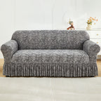 Printed Elastic Skirt Sofa Cover Slipcover with Bottom Skirt | Stretch Fitted Couch Protector for Living Room, Single 2-Seater 3-Seater 4-Seater