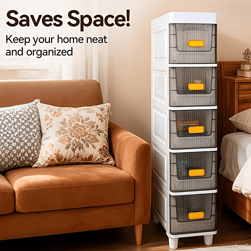 Slim Rolling Storage Cabinet with Drawers – Narrow Gap Organizer for Bathroom, Kitchen & Refrigerator Side Spaces, Multi-Layer Pull-Out Drawer Unit