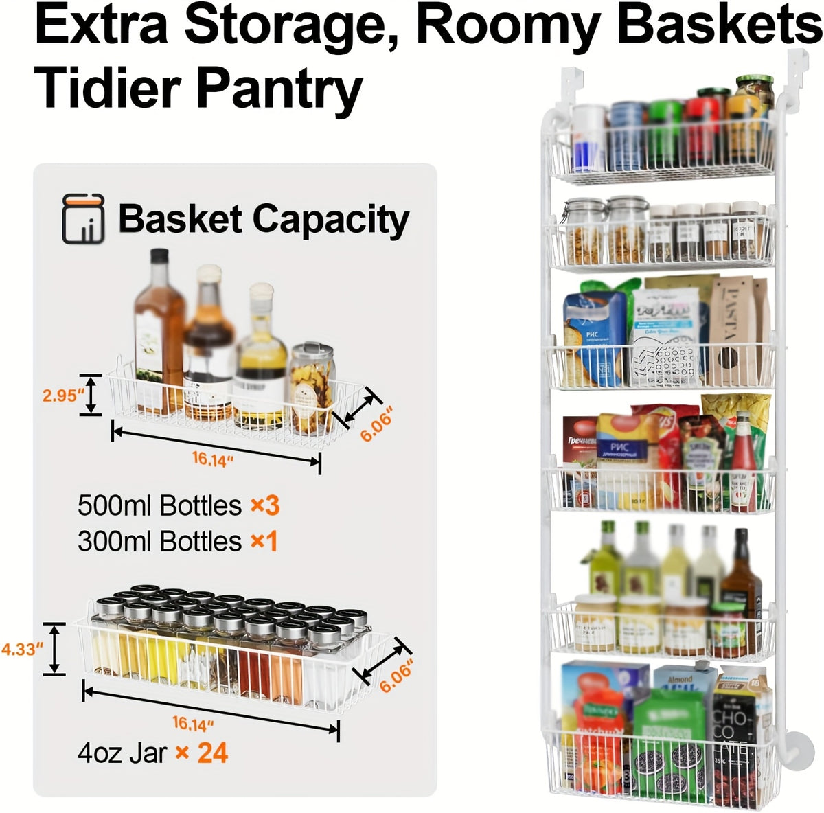 Over The Door Pantry Organizer Heavy Duty Metal – 6 or 8 Tier Door Mounted Storage Rack for Kitchen, Pantry & Spice Management, Holds 80 LBS