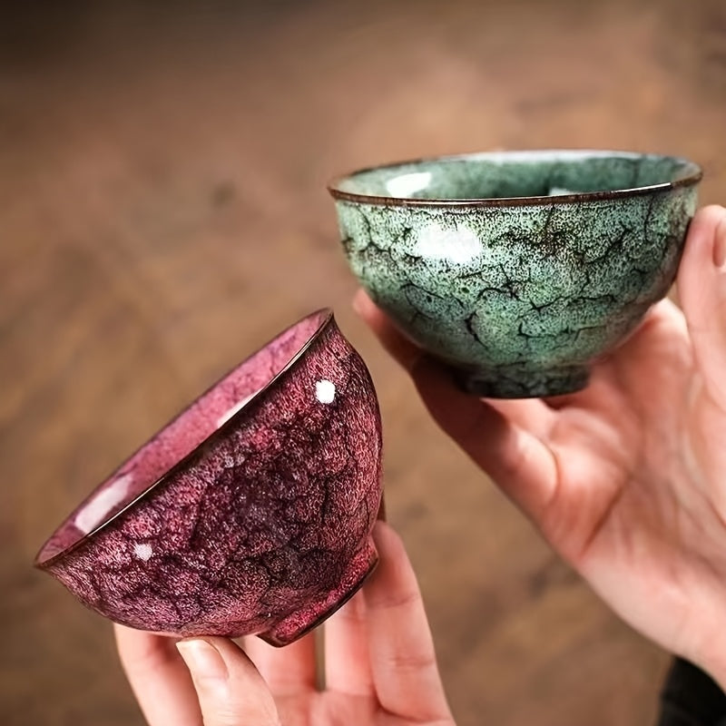 Handmade Kiln-Fired Ceramic Kung Fu Tea Cups Set of 5 – Jianzhan Style Five-Element Teacups in Five Colors with Gift Box