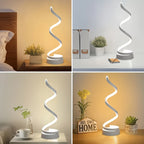 Modern Spiral Touch Table Lamp with USB-C Charging Port 3-Way Dimmable - Minimalist Bedside Lamp for Bedroom Living Room Desk - LED Bulb Included, Black & White, Single & 2-Pack