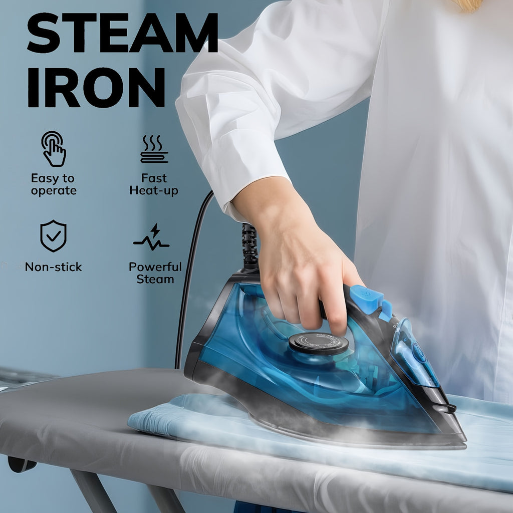 Clothes Steamer Handheld Garment Steamer Non-Stick Plate High Pressure Anti-Calc Fast Heating Adjustable Temperature Dry Wet Travel Essential Blue