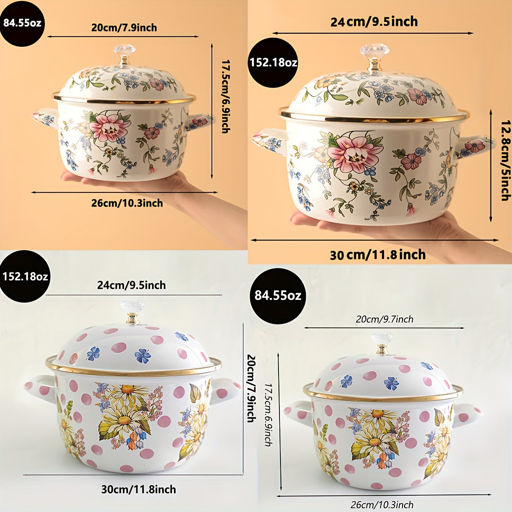 Enamel Diamond Soup Pot – Thick-Walled Double Handle Stew Pot, High-Temp Resistant, 2 Designs & 2 Sizes, Electric Stove Gas Flame Compatible